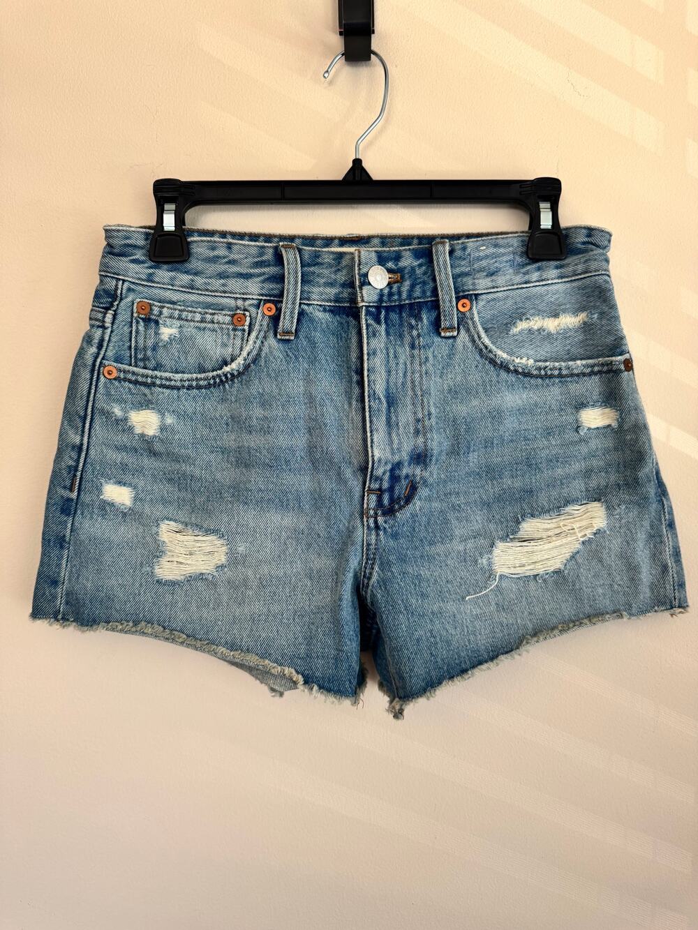 Madewell Relaxed Denim Mini Short Blue Raw Hem Sz 24